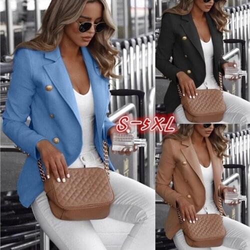 Fall New Womens Clothing Long-sleeved Long-sleeved Double-breasted Solid Color Stand-up Collar All-match Ladies Blazers WP02