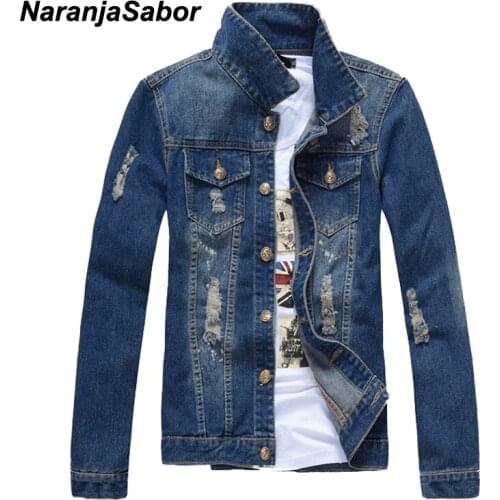 NaranjaSabor Autumn Men Denim Jacket 2020 New Casual Coat Solid Color Slim Fits Jean Male Jacket Brand Clothing Plus Size N554