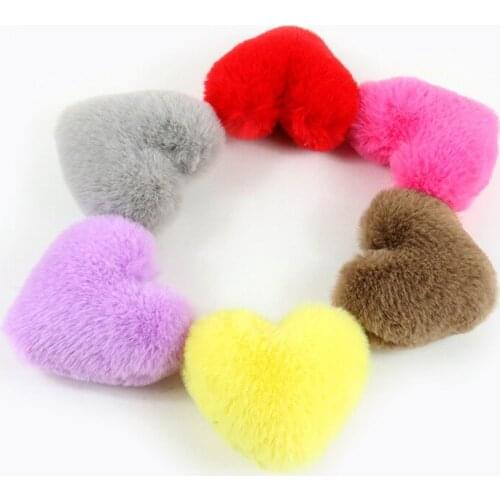 20pcs/lot DIY 10cm Heart Faux Rabbit Fur Pompoms Fur balls for knitted beanies keychain and scarves shoes dyed fur pom pom