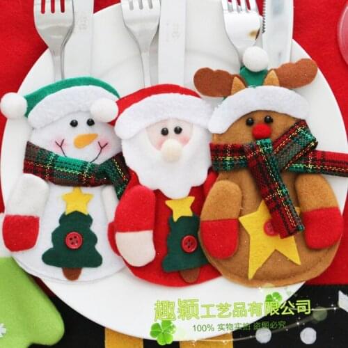 Christmas Cutlery Cover Knife Fork Dinner Decorations Restaurant Hotel Non-woven Old Man Snowman Tableware Bag Creative
