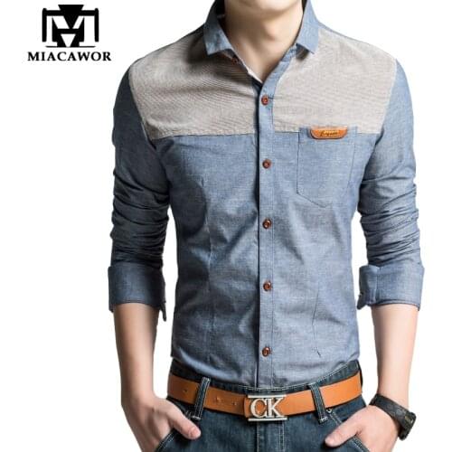 MIACAWOR Original Design Men Shirt High Quality Casual Shirts Slim Fit Long sleeve Camisa Masculina Camisa Social Plus Size C215