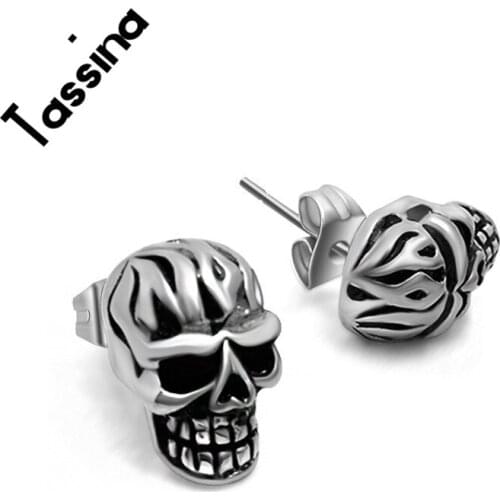 Tassina Black Eyes Skeleton Skull Stainless Steel Stud Earrings Punk Rock Unique Personality Stud Earrings TNCF004