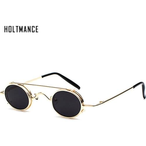 Retro Small Round Steampunk Sunglasses Women Men Vintage Metal Punk Clip on Sun Glasses Punk Removable Lens Male Eyewear