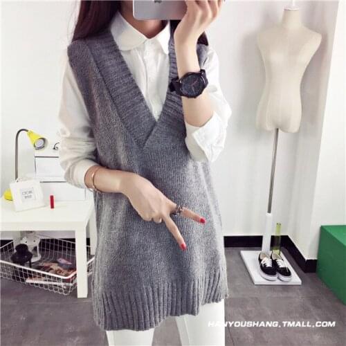 Sweater Women New Long Pullover Vest Solid Color v-neck Pockets Knit Pull Femme Sweaters Winter Clothes Women Vestidos HXY001