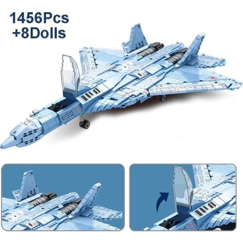 Technical Series Sukhoi Su-57 1456Pcs Heavy Fighter Model Building Blocks Military Airplane Missile Soliders DIY Bricks Kid Toys