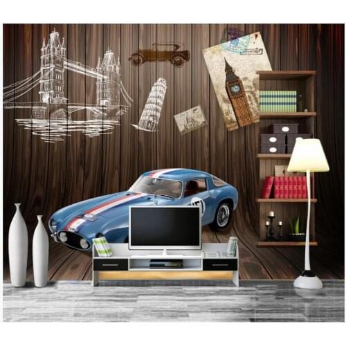 WDBH custom mural 3d photo wallpaper British retro nostalgic wood grain big Ben classic car decor room wallpaper for walls 3 d