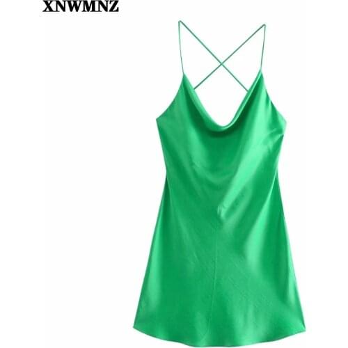 XNWMNZ Za Women 2021 Chic Fashion Backless Soft Touch Mini Dress Vintage Cowl Neck Cross Thin Straps Female Dresses Vestidos