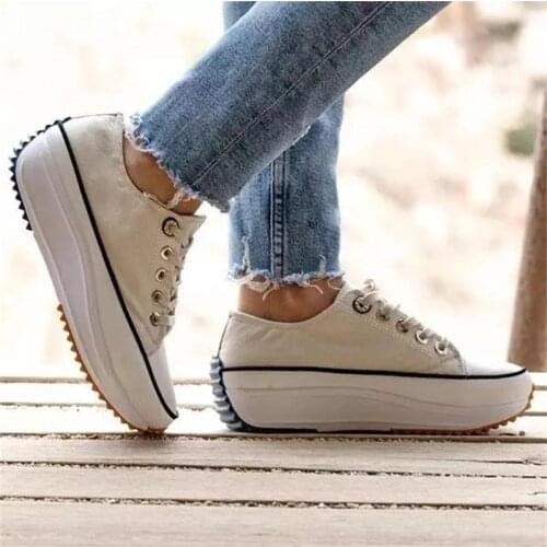 Womens Solid Color Lace-up High-heeled Thick-soled Breathable Non-slip Comfortable Fashion Casual Sneakers Drop Shipping