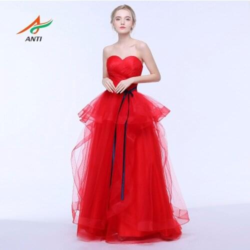 ANTI Elegance Red Evening Dress Sweetheart Sleeveless A-Line Formal Gowns With abendkleider 2019 Celebrity Guest Dress HQY0331