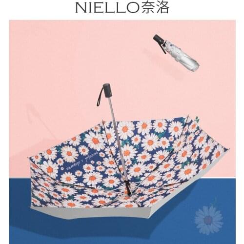 NIELLO 3 Folding Daisy Silver Glue Printing Paraguas Kids Umbrella Cute Umbrella Uv Umbrella Umbrella Rain Women
