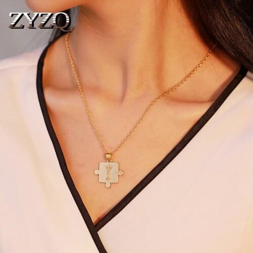 ZYZQ Romantic Valentines Day Gift Couple Necklace Fashion Letter Queen King Design New Years Gift Wholesale Lots&Bulk Trendy