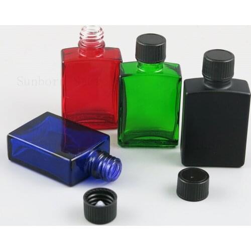 20 X Refillable Clear Amber Black Blue Square Glass Bottles with Phenolic Cone Cap 30ml 1oz essential oil Containers