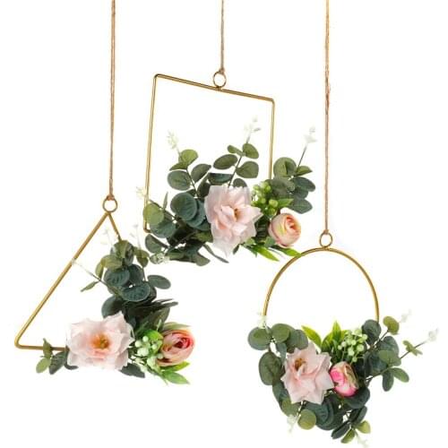 Artificial Flower Wreath Wall Hanging Decoration Simulation Plant Leaves Wrought Iron Autumn Wreath Pendant Christmas Decor