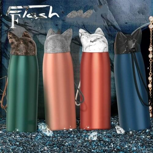 300ML Milk carton water bottle Double Wall Thermos Stainless Steel Vacuum Flasks Cute Cat Fox Ear Thermal Travel Mug wholesale