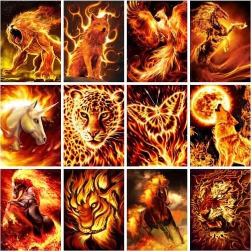 Huacan 5D Diamond Mosaic Painting Wolf Lion Full Square Rhinestones Diamond Embroidery Animal Home Decor Needlework