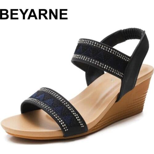 BEYARNEBohemia peep toe sandals wedges shoes for women Roman Summer Gladiator shoes Mother shoes Plus Size Platform Sorm Sandals