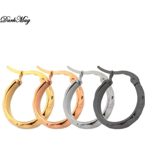 DarkMag Vintage Glossy Geometry Round Circle Stainless Steel Earrings for Women Kolczyki Damskie Hoop Earring Pendientes Mujer