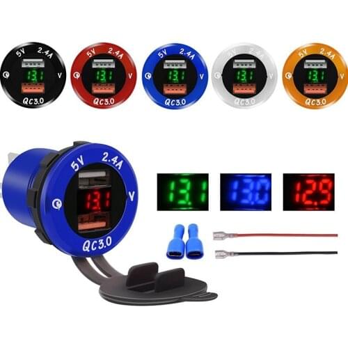 Car Cigarette Lighter Socket Splitter 12V-24V 2 Port USB QC3.0 USB Car Charger 5V 3.4 A Output with LED Light Power Adaptor