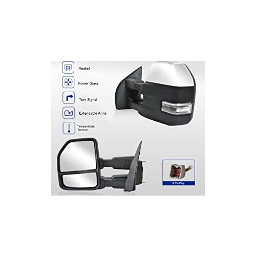 Fit for Ford F150 Pickup Truck 2015 2016 2017 2018 2019 Chrome Towing Mirrors with 8 Pin Plug Power Adjustment Mirrors