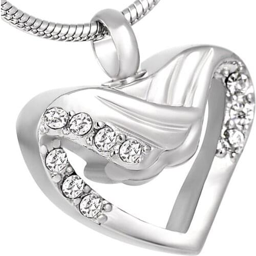 IJD8356 CRYSTAL HEART Stainless Steel Cremation Jewelry Engravable Memorial Urn pendant Necklace To Hold Ashes