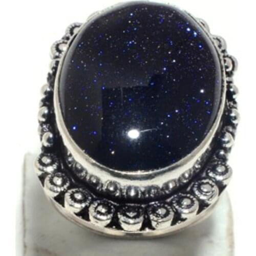 Genuine Blue Sunstone Ring Silver , Hand Made Women Jewelry gift , Size: 7 , R7162