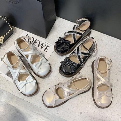 Japanese sweet lolita shoes cross straps flat platform shoes kawaii girl cosplay shoes comfortable women fashion shoes loli cos