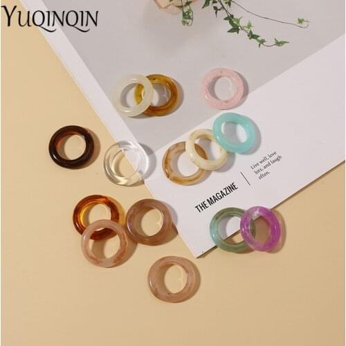 Fashion Transparent Acrylic Chic Korea Ring Minimalist Resin Geometric Rings For Girls Colorful Marble Pattern Vintage Jewelry