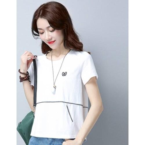 Fashion Logo Printing T Shirts Blue Womens Short Sleeve Fashion 100% cotton Female T-Shirts