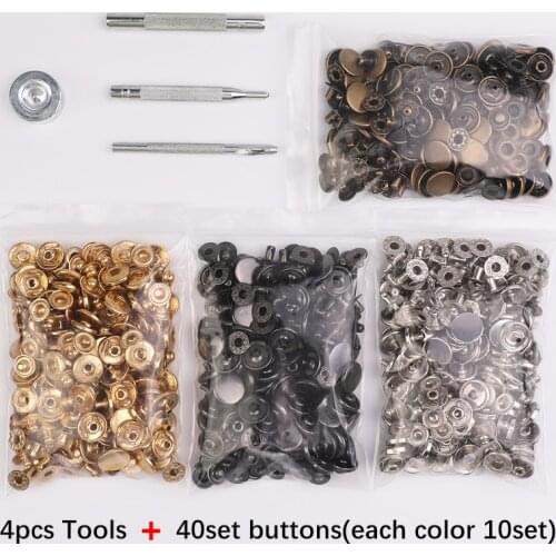 KAOBUY Leather Snap Fasteners Kit,10mm 12mm 15mm Metal Button Snaps Press Studs,4 Installation Tools, Leather Snaps for Clothes