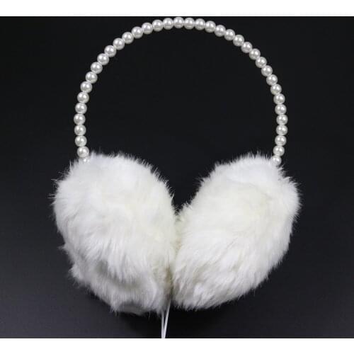 2021 New Pearl Headband Headset With Microphone Winter Warmth Earmuff Cute Imitation Rabbit Hair Plush Headphones Womens Gift