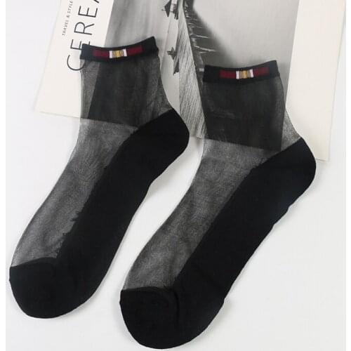 DONGAI 7 Pairs Men Business Dress Stockings Ankle Socks Male Crystal Glass Silk Mesh Knit Transparent Summer Sock Thin Sox