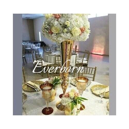 Wholesale beautiful tall metal flower vase gold paited flower stand wedding centerpiece for weddings decoration