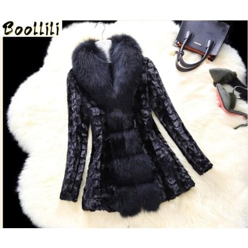 Boollili High Quality Mink Fur Coat Manteau Femme Fox Furs Collar Coats Womens Thick Warm Faux Fur Coat Plus Size 6XL 7XL