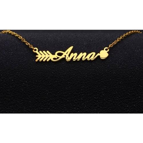 Custom Name Necklace Pendant Gold Color Stainless Steel Personalized Nameplate Necklaces for Women Girls Charms Arrow Heart