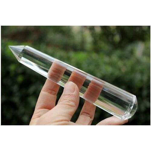 Long VOGEL Style Clear Natural QUARTZ CRYSTAL 24 sided POINT 169g Round bottom