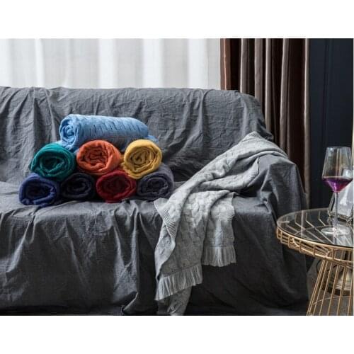 Drop Shipping Solid Style Knitted Blankets Sofa Throw Blanket Bedroom With tassels Plaids Blanket Cover 80*200cm/80*240cm