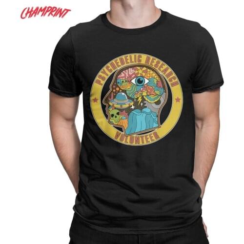 Psychedelic Research Volunteer UFO Aliens T-Shirt Men 100% Cotton T Shirts Paranormal Short Sleeve Tee Shirt Plus Size Clothes