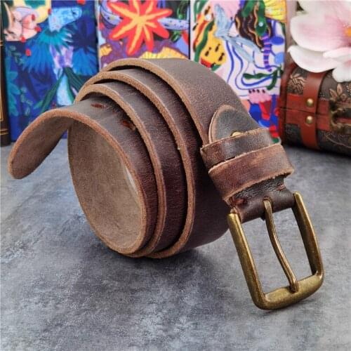 Cowboy Jeans Mens Leather Belt Retro Brass Belt Buckle Leather Belt Thick Vintage Luxury Waist Belt For Men Ceinture MBT0531