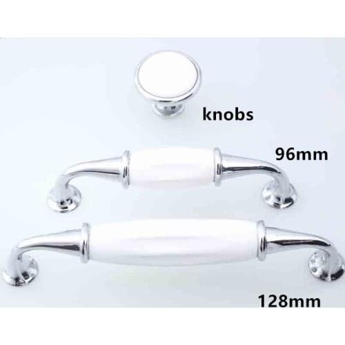3.75" 5" 6.3" modern simple fashion silver white dresser kitchen cabinet door handles pulls white ceramic chrome drawer knobs