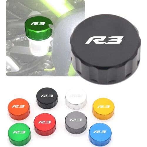 With Logo:R3 Blue/Red/Black Motorcycle CNC Aluminum Rear Brake Fluid Reservoir Cover Cap For YAMAHA YZF R3 YZFR3 2015 2016