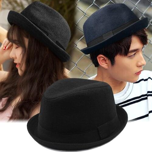 Hat mens autumn and winter warm hat woolen British casual retro fedora hat mens and womens small stylish top hat
