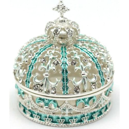 Crown Style Trinket Box Silver Plate Hollow Deisgn Jewelry Box Ring Holder Home Decorative Collectible Craft Metal Wedding Favor