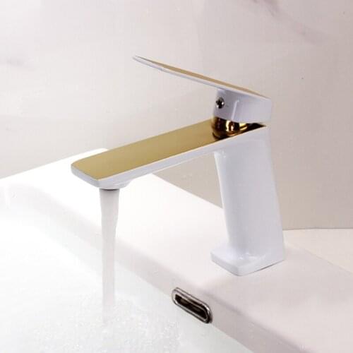 Basin Mixer Faucets White Gold Brass Bathroom Sink Faucet Single Handle Hole Basin Tap Deck Vintage Wash Hot and Cold Taps Crane