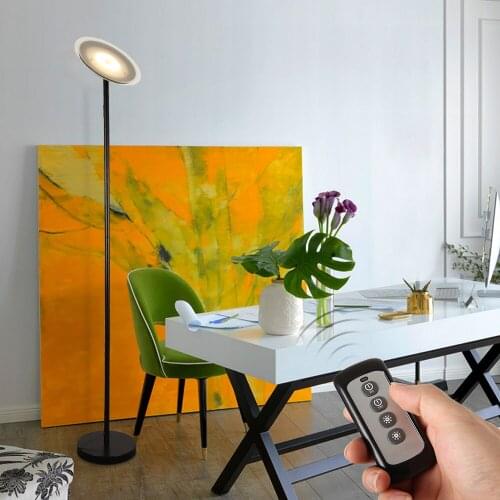Modern LED Dimmable Black Floor Lamps Remote Control 30W Standing Lamp Warm White Stand Light for Bedroom Living Room Office