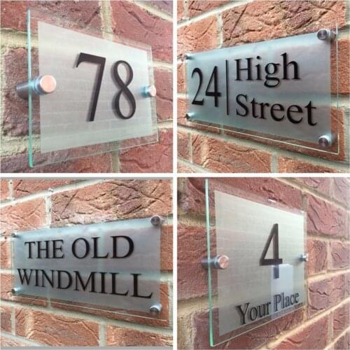 Modern house number apartment number house sign number door number street glass effect acrylic silver name door sign