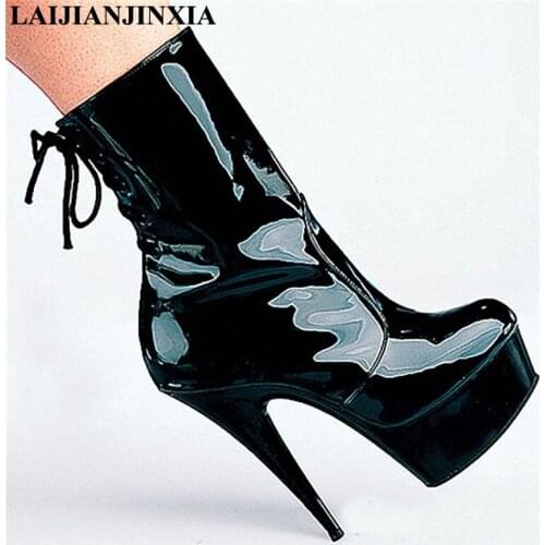 LAIJIANJINXIA New Sexy 15cm Ultra High-Heels 5cm Platform Shoes Night Club Pole Dancing Shoes Round Toe Ankle Boots Dance Shoes