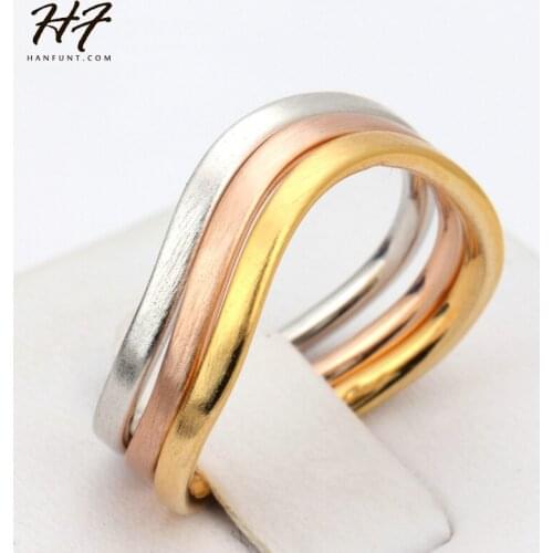 Top Quality 3 Color 3 Ring Wire Drawing Process Rose Gold Color Fashion Ring Set Full Sizes HotSale R447