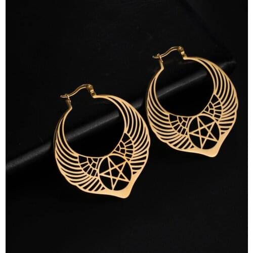 Sipuris Punk Retro Wing Pentagram Earrings Stainless Steel Pentagram Drop Earrings For Women Cool Gift Jewelry Accessories New