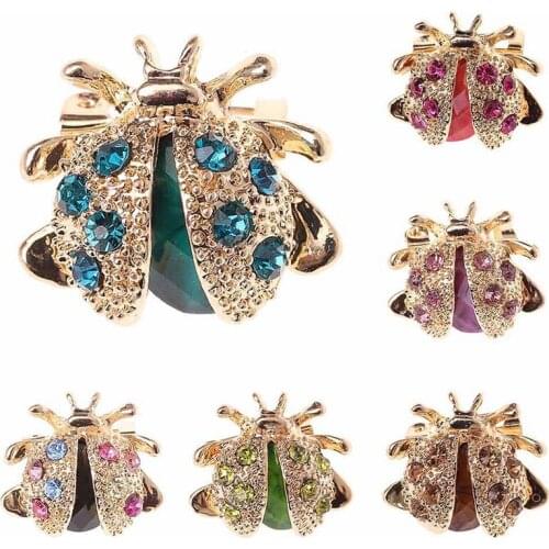 1Pcs New Small Ladybird Colorful Crystal Rhinestones Brooch Pins For Women Or Girls