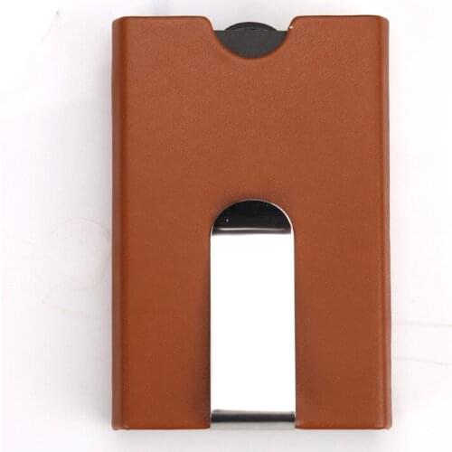15PCS / LOT Aluminium Metal Creative Travel Card Case PU Leather Pull Type Security Card Box Business Credit Mini Card Walletsr